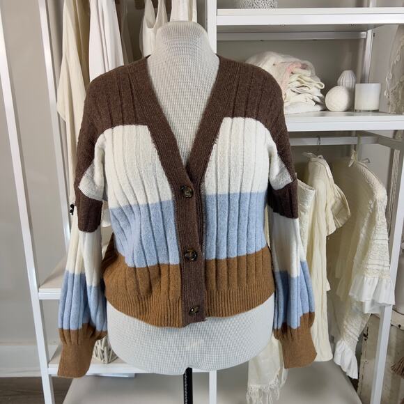 Pink Rose Sweaters - Pink Rose Women's Size L Striped Long Sleeve Crop Sweater- fall, casual  #3009